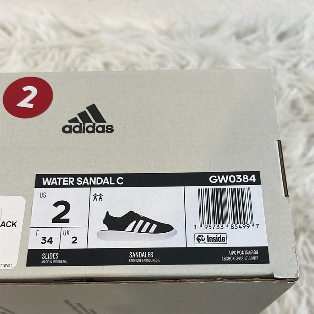ADIDAS Closed Toe Water Sandals Velcro Black & White Kid’s Size 2 NEW UNISEX - Picture 14 of 16
